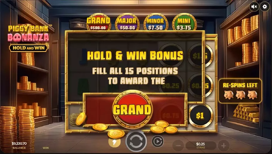 Moment wylosowania jednego z jackpotów w rundzie Hold and Win